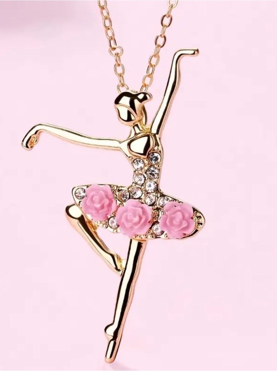 Jewelry - Gold Ballet Pink Floral Dancer Necklace.